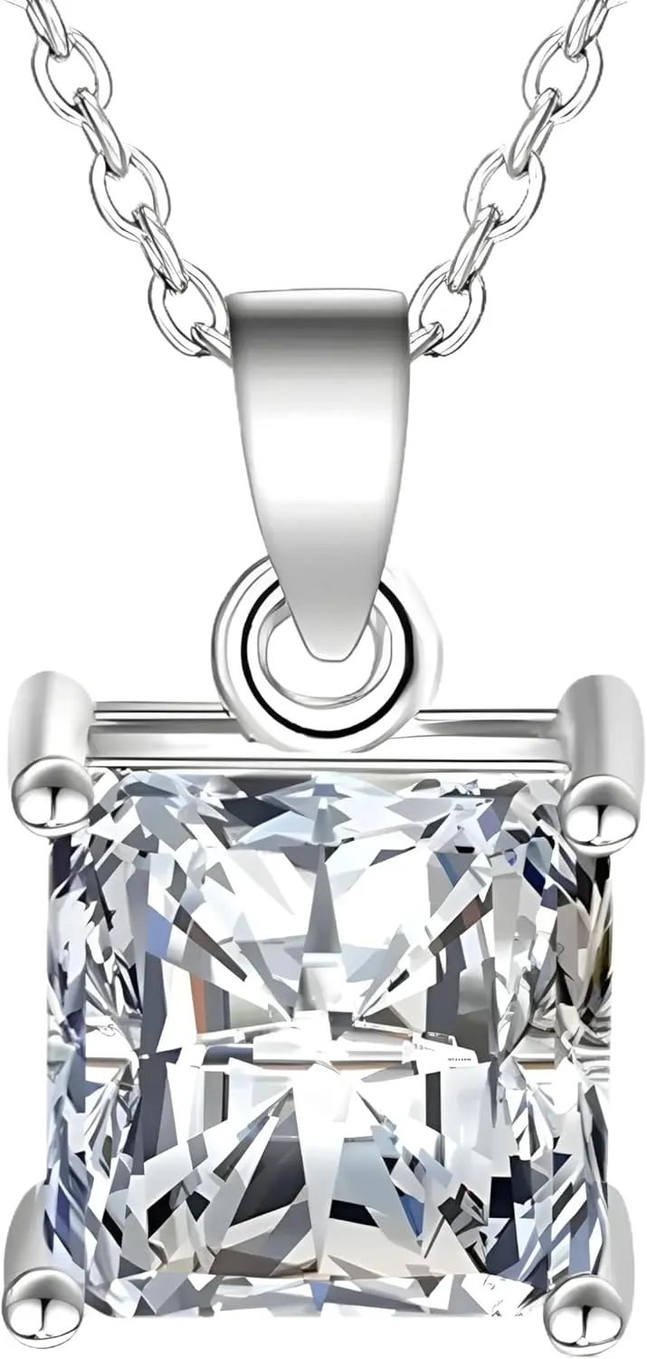Gemstone Necklaces Princess Moissanite Necklace 2CT Pendant Necklace Solid S925 Silver Moissanite Wedding Jewelry-A40
