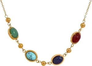 Gemstone Necklaces Stainless Steel Stone Chain Collar Necklace Long Dangle Earrings Jewelry for Women Charm Gift-A51