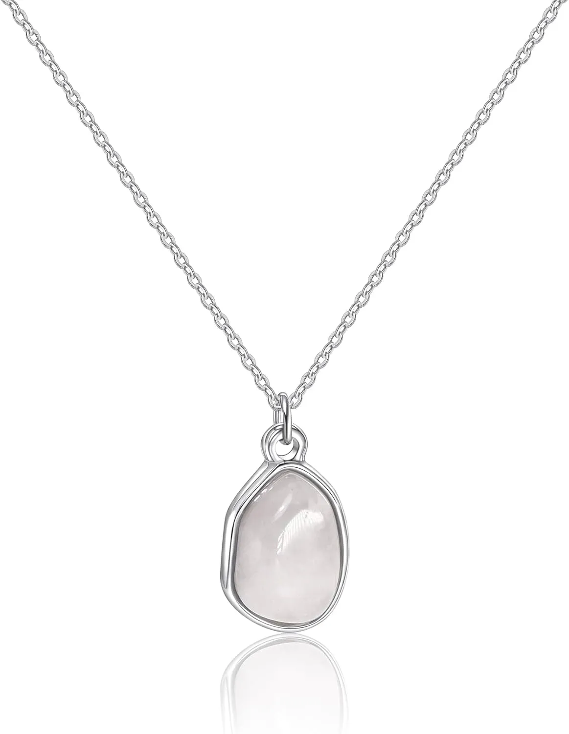Gemstone Pendant Necklace, Crystal Necklace Teardrop Pendant Necklace Stone Bezel Pendant Necklace Stainless Steel Adjustable Length 16   2 inch Jewelry Gifts for Women