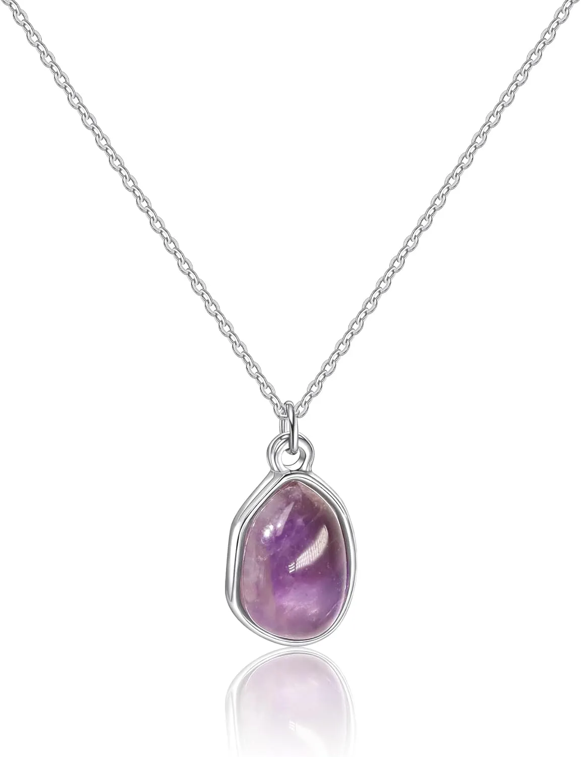 Gemstone Pendant Necklace, Crystal Necklace Teardrop Pendant Necklace Stone Bezel Pendant Necklace Stainless Steel Adjustable Length 16   2 inch Jewelry Gifts for Women