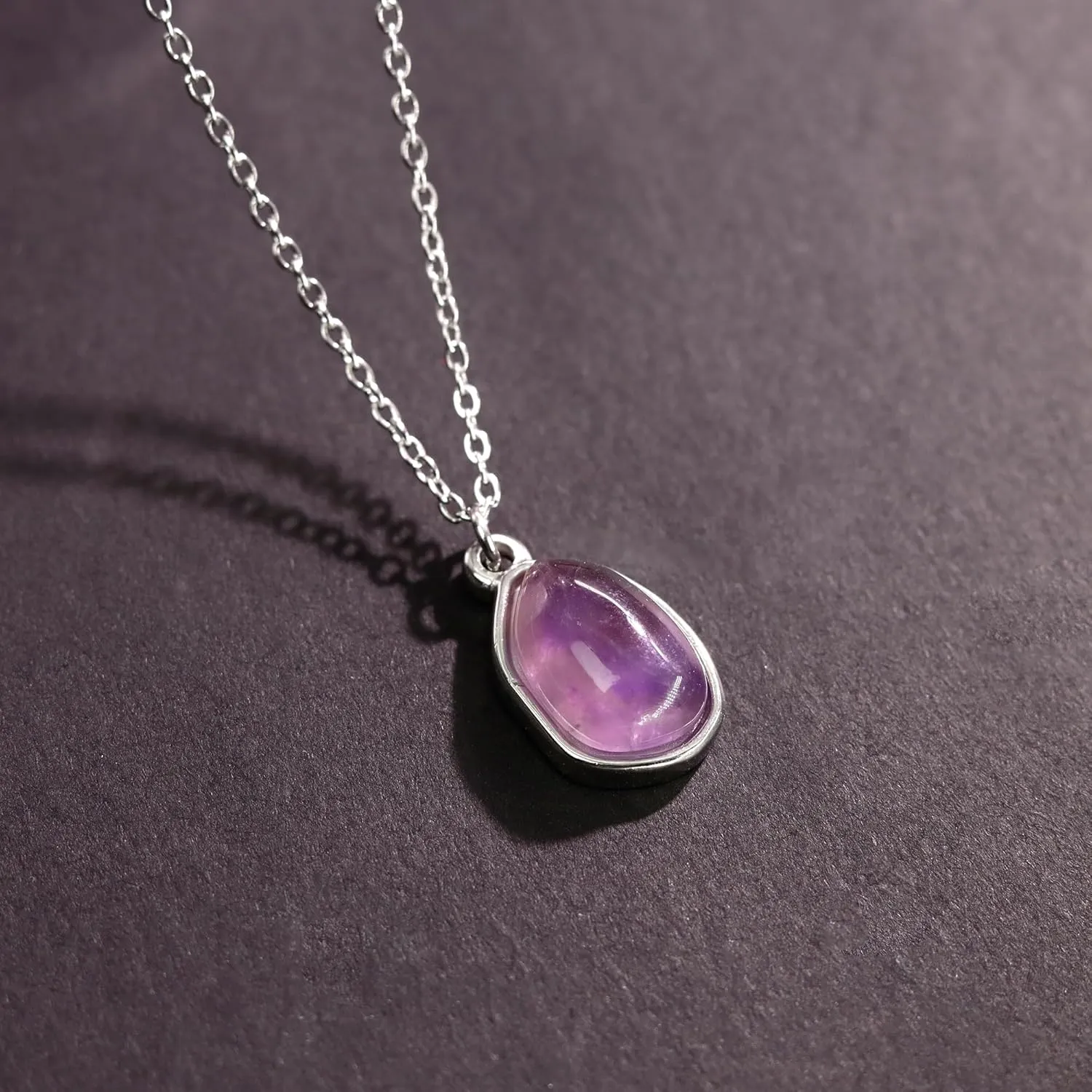 Gemstone Pendant Necklace, Crystal Necklace Teardrop Pendant Necklace Stone Bezel Pendant Necklace Stainless Steel Adjustable Length 16   2 inch Jewelry Gifts for Women