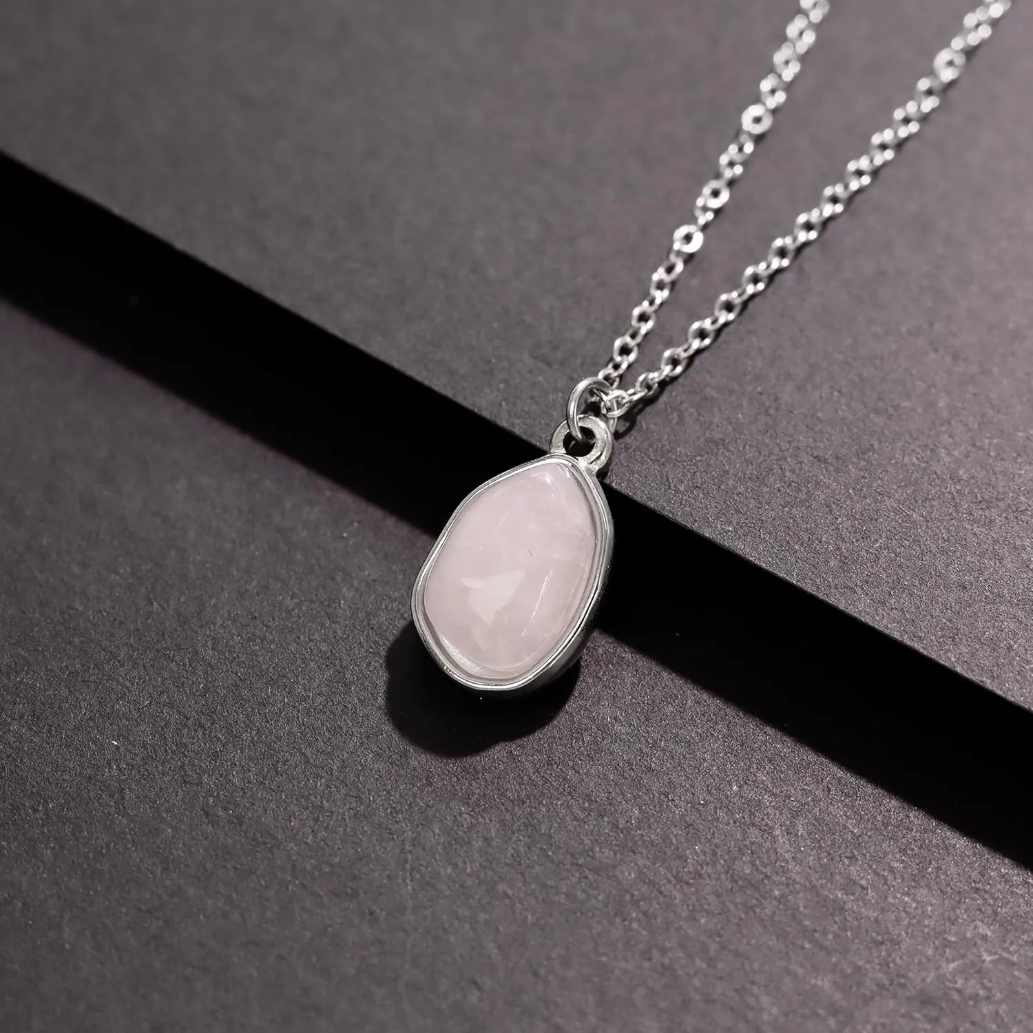 Gemstone Pendant Necklace, Crystal Necklace Teardrop Pendant Necklace Stone Bezel Pendant Necklace Stainless Steel Adjustable Length 16   2 inch Jewelry Gifts for Women