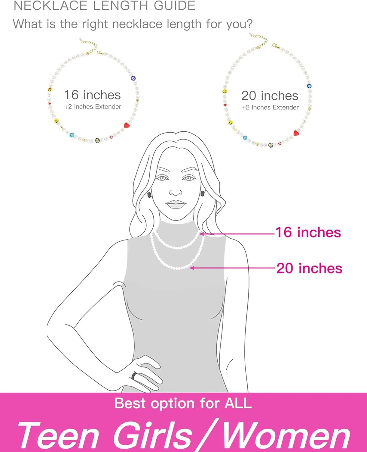 Genuine Pearl Necklace for Teen Girls/Women/Men, 16 Inches Choker/ 20 Inches Necklace, Unique Jewelry Gifts