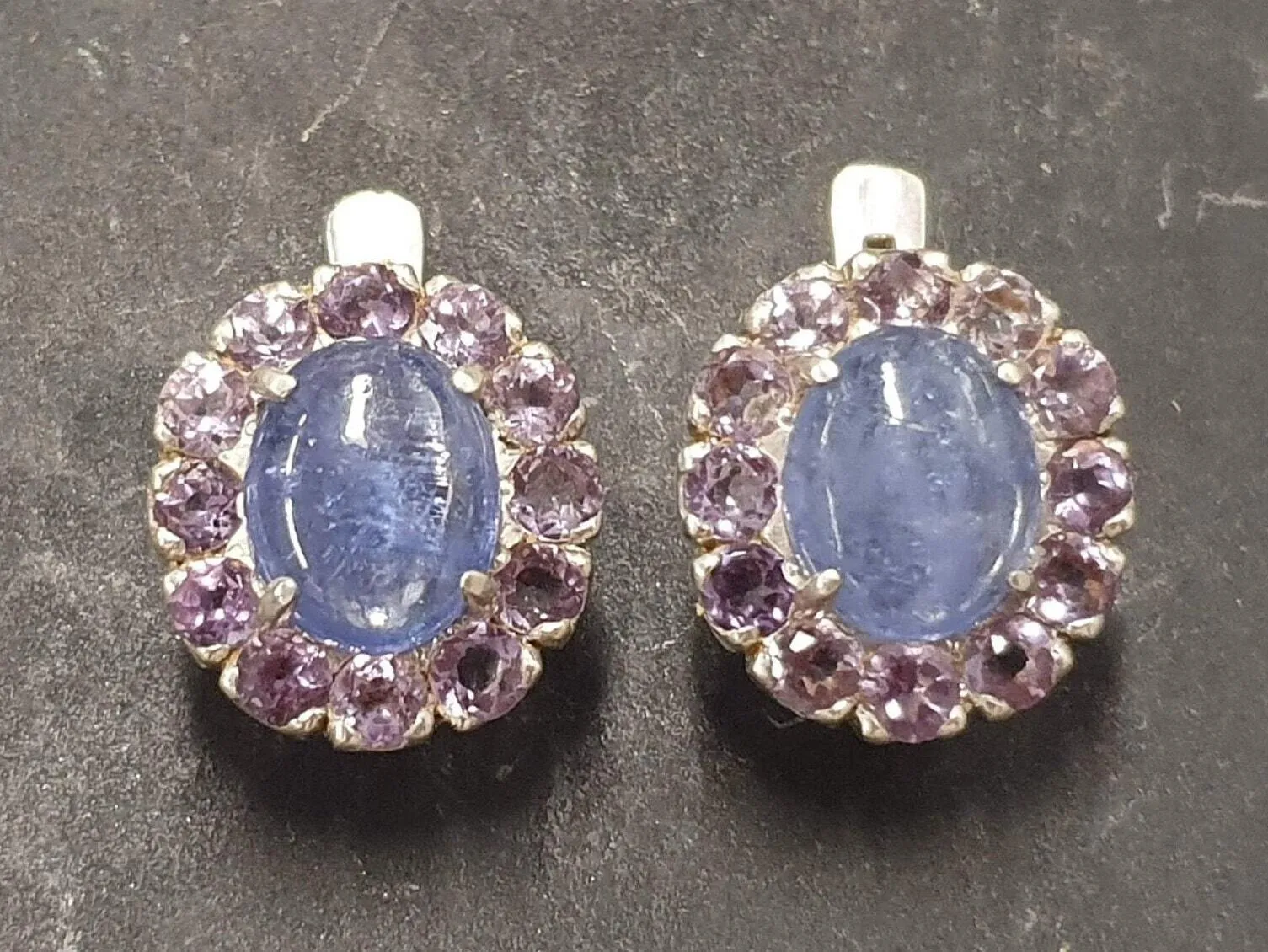 Genuine Tanzanite Earrings - Blue Flower Earrings - Large Floral Studs