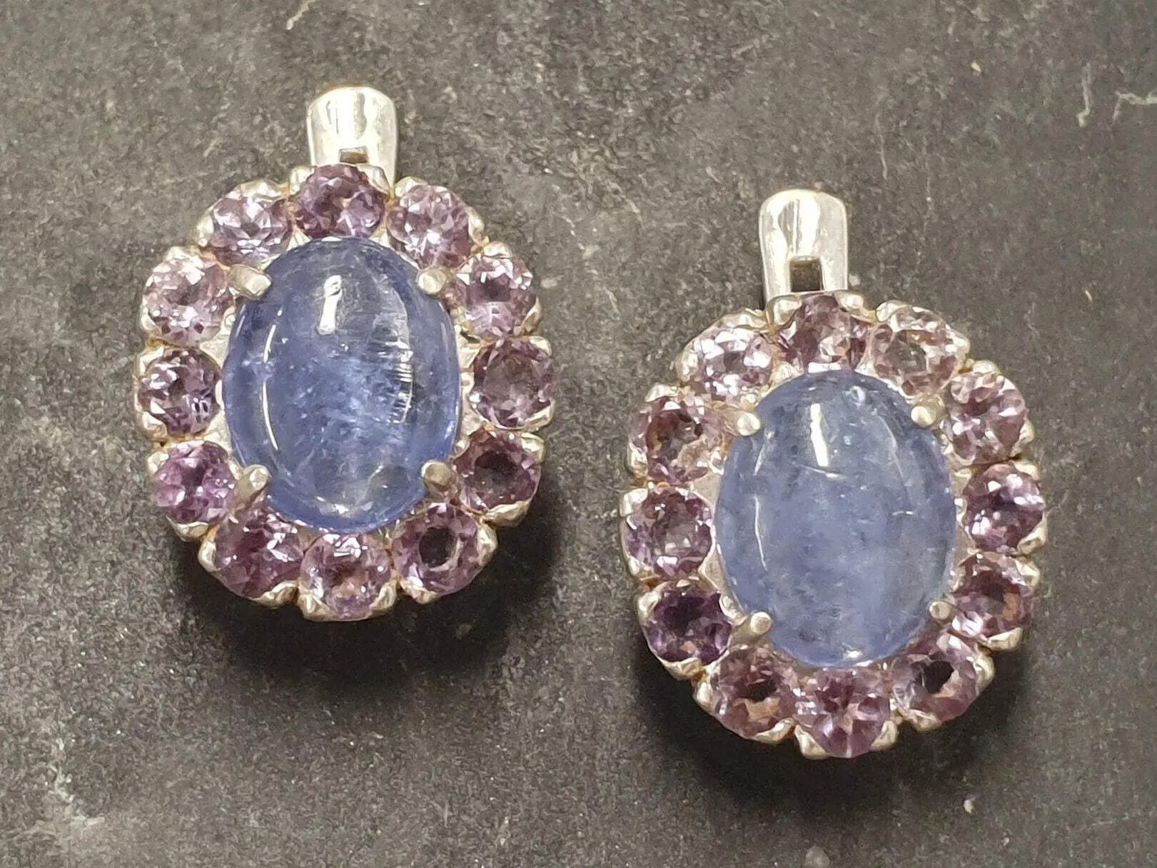Genuine Tanzanite Earrings - Blue Flower Earrings - Large Floral Studs