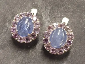 Genuine Tanzanite Earrings - Blue Flower Earrings - Large Floral Studs