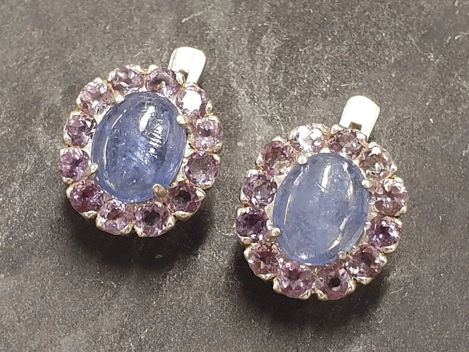 Genuine Tanzanite Earrings - Blue Flower Earrings - Large Floral Studs