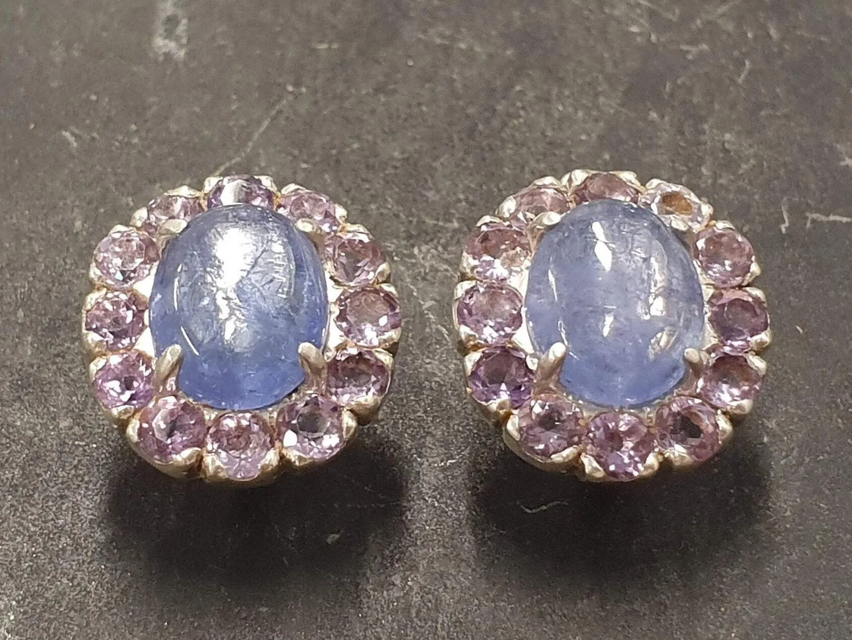 Genuine Tanzanite Earrings - Blue Flower Earrings - Large Floral Studs