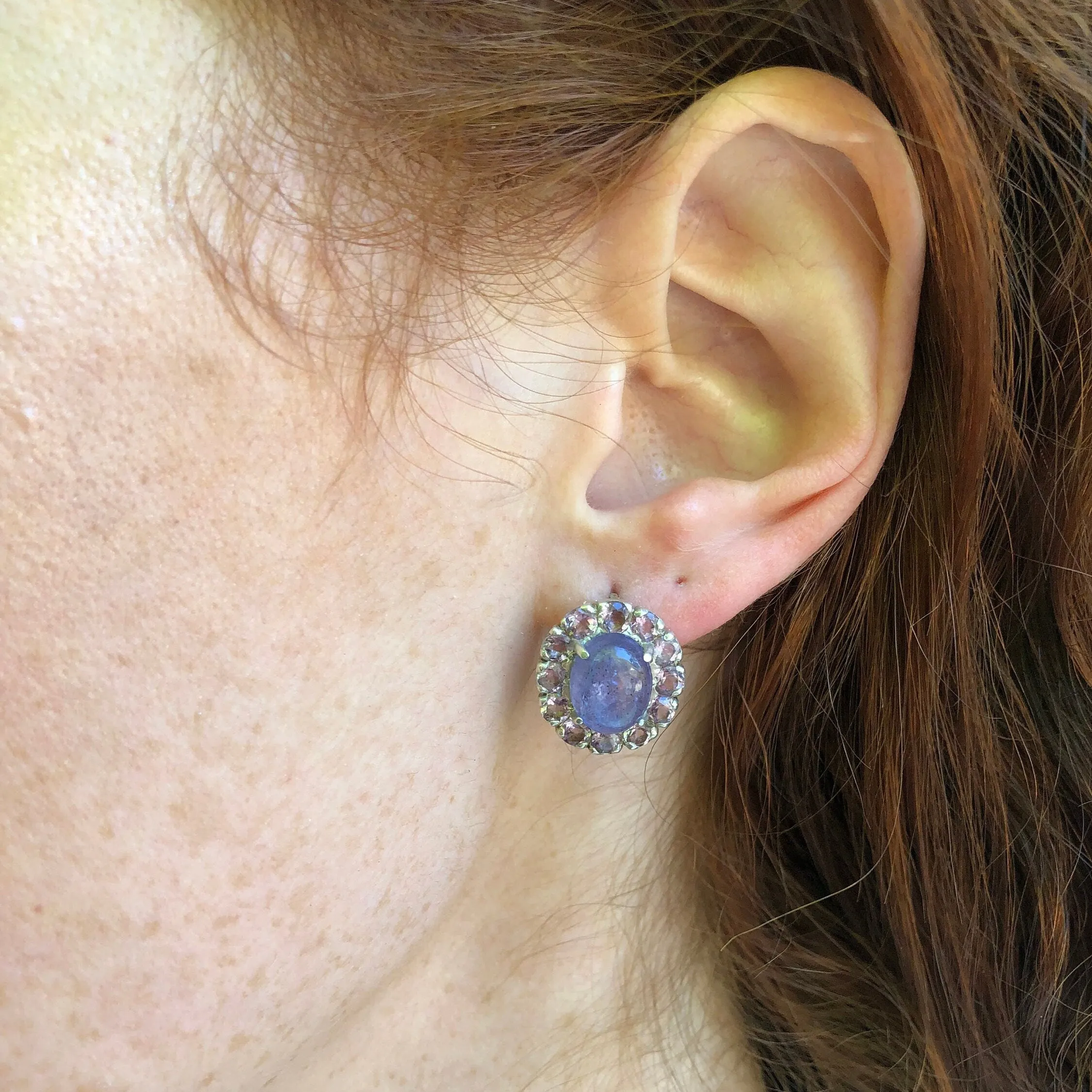 Genuine Tanzanite Earrings - Blue Flower Earrings - Large Floral Studs