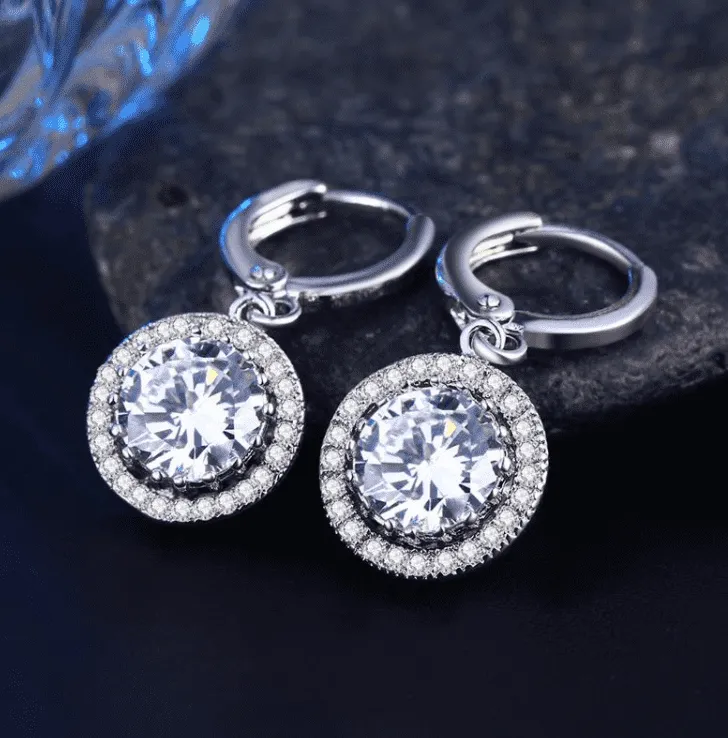 Glorious Halo 2.4CTW Swiss CZ Drop Hoop Earrings for Women