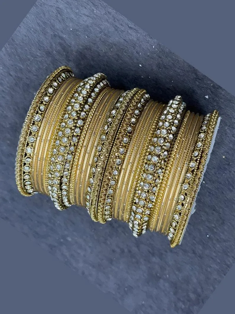Gold Kada Bangle Set with stone work , Wedding bangles, Indian Jewelry
