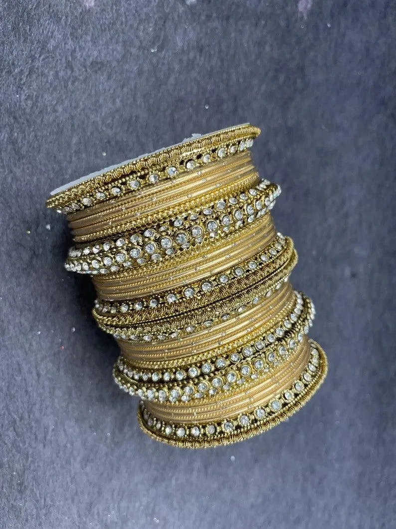 Gold Kada Bangle Set with stone work , Wedding bangles, Indian Jewelry
