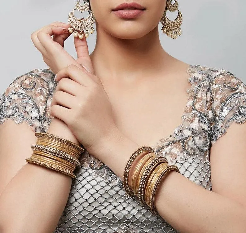 Gold Kada Bangle Set with stone work , Wedding bangles, Indian Jewelry