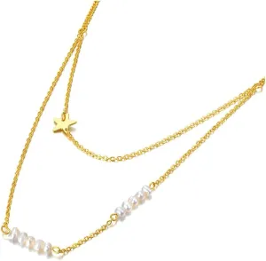 Gold Layer White Pearl Choker Necklaces For Women Stainless Steel Pendant Necklace JN21291