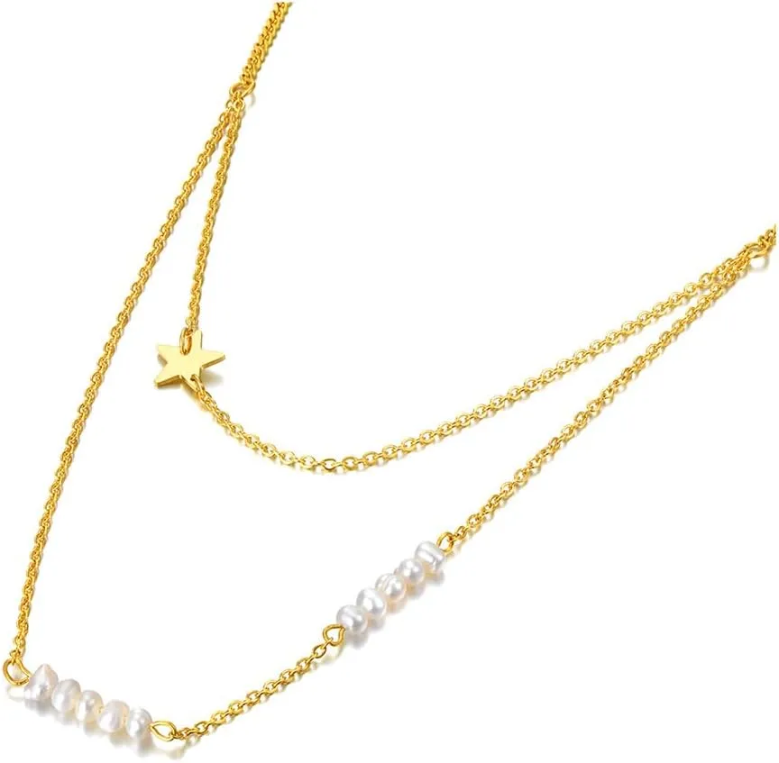 Gold Layer White Pearl Choker Necklaces For Women Stainless Steel Pendant Necklace JN21291