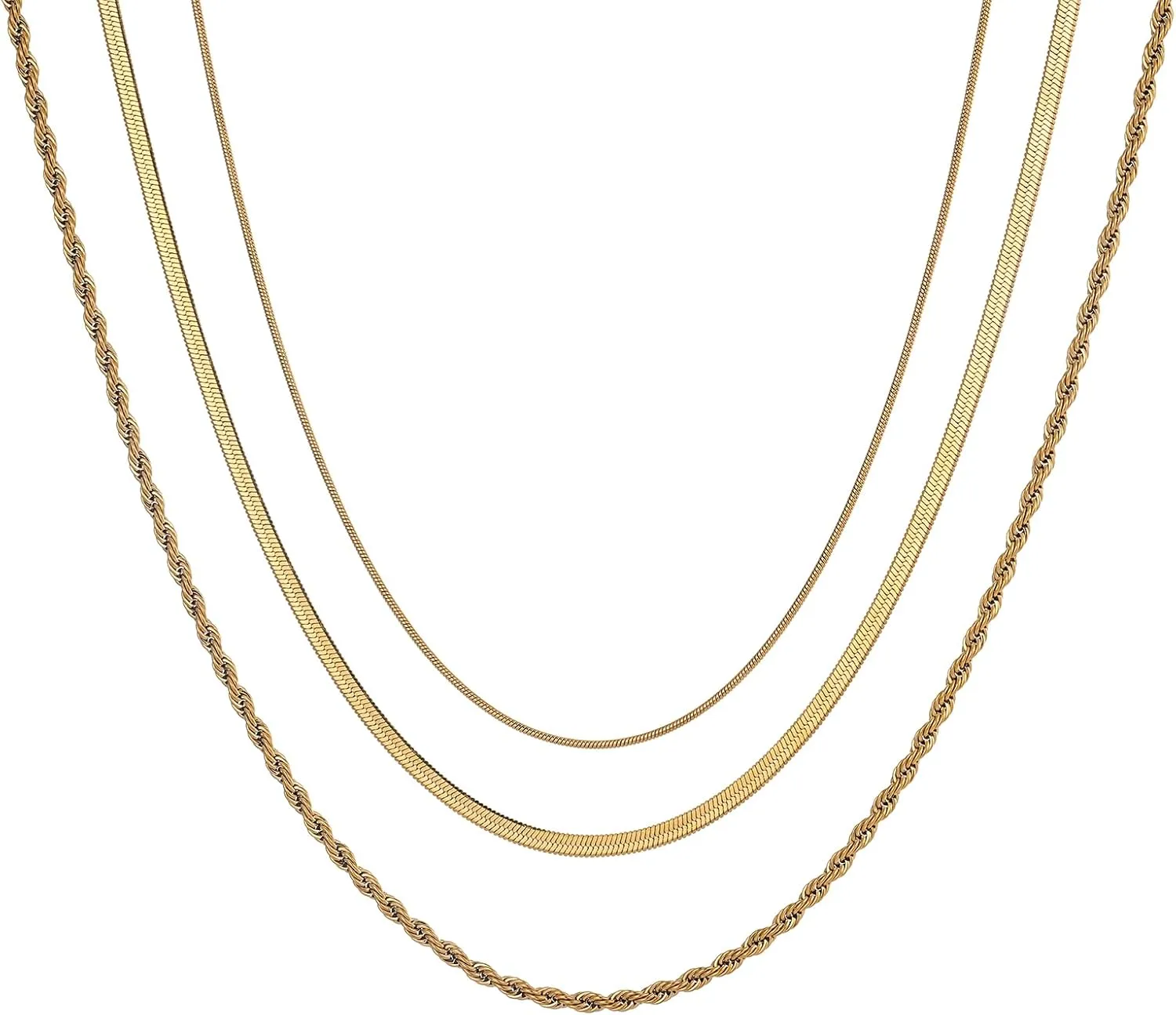 Gold Necklaces for Women, Dainty Herringbone Choker Necklace for Women 18K Gold Layered Chunky Snake Chain Necklaces Jewelry Gifts