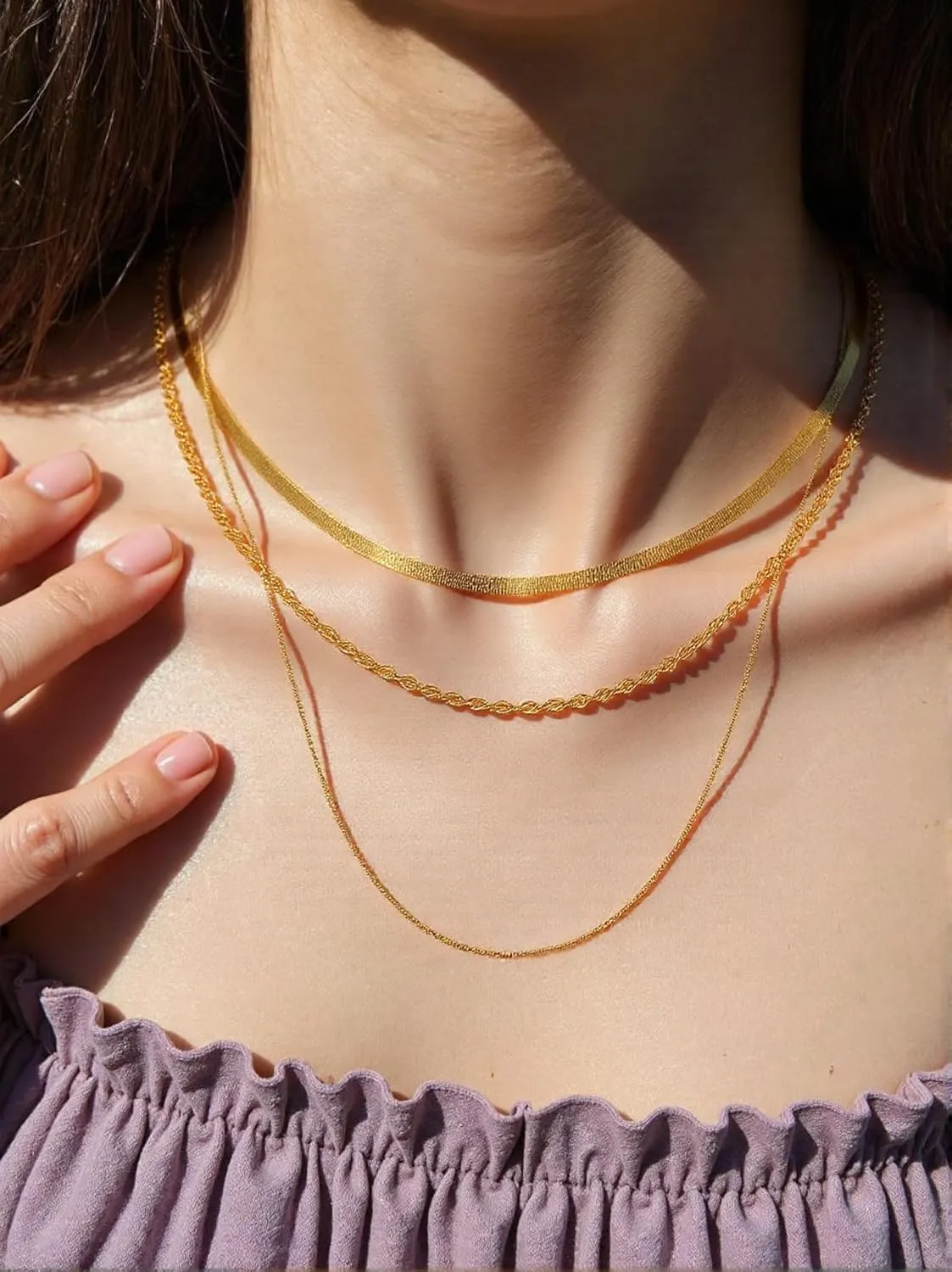 Gold Necklaces for Women, Dainty Herringbone Choker Necklace for Women 18K Gold Layered Chunky Snake Chain Necklaces Jewelry Gifts