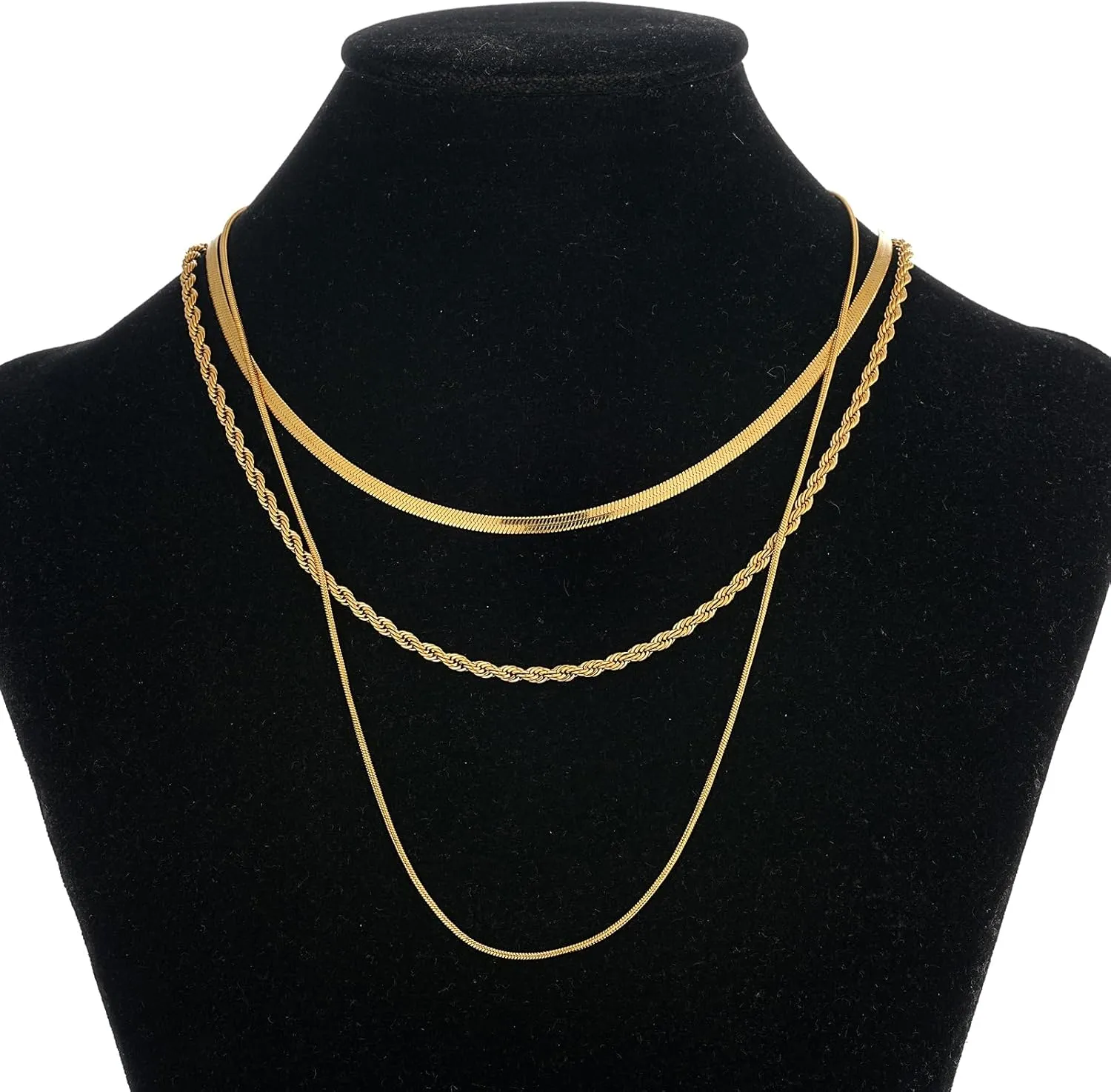 Gold Necklaces for Women, Dainty Herringbone Choker Necklace for Women 18K Gold Layered Chunky Snake Chain Necklaces Jewelry Gifts