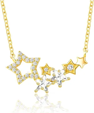 Gold Necklaces for Women,14K Gold Plated Dainty Star Necklaces for Women, 18"-20" Adjustable Pendant Chain Necklaces Unique Women Dainty Gold Jewelry Gift