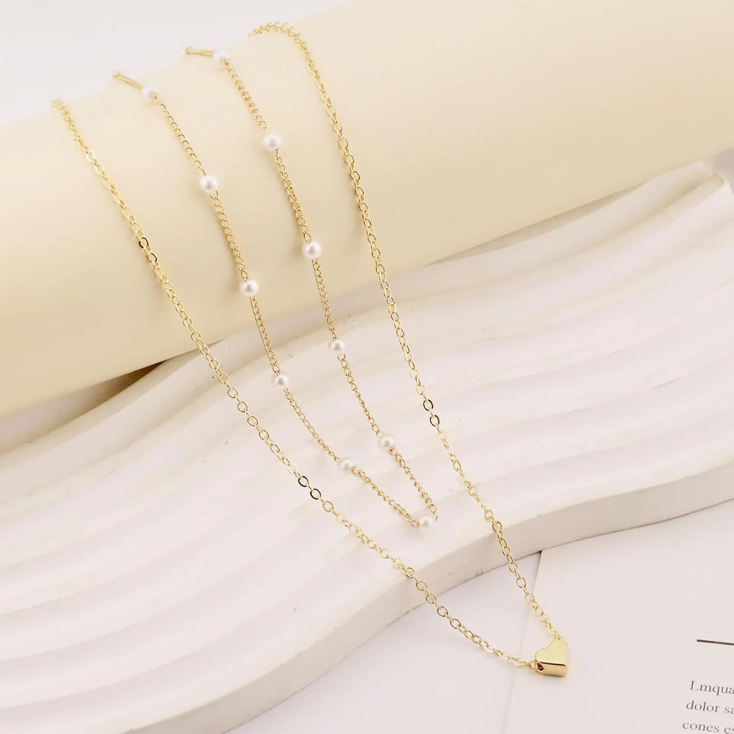 Gold Pearl Necklace for Women 14K Gold Layered Pearl Necklace Dainty Elegant Pearl Thin Chain Necklace for Women Prom Jewelry