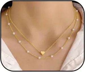 Gold Pearl Necklace for Women 14K Gold Layered Pearl Necklace Dainty Elegant Pearl Thin Chain Necklace for Women Prom Jewelry