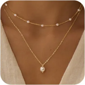 Gold Pearl Necklaces for Women, 14K Natural Freshwater Dainty Pearl Choker Necklaces for Women, Elegant Jewelry for Mom, Wife - Valentine's Day, Anniversary, Wedding Gift