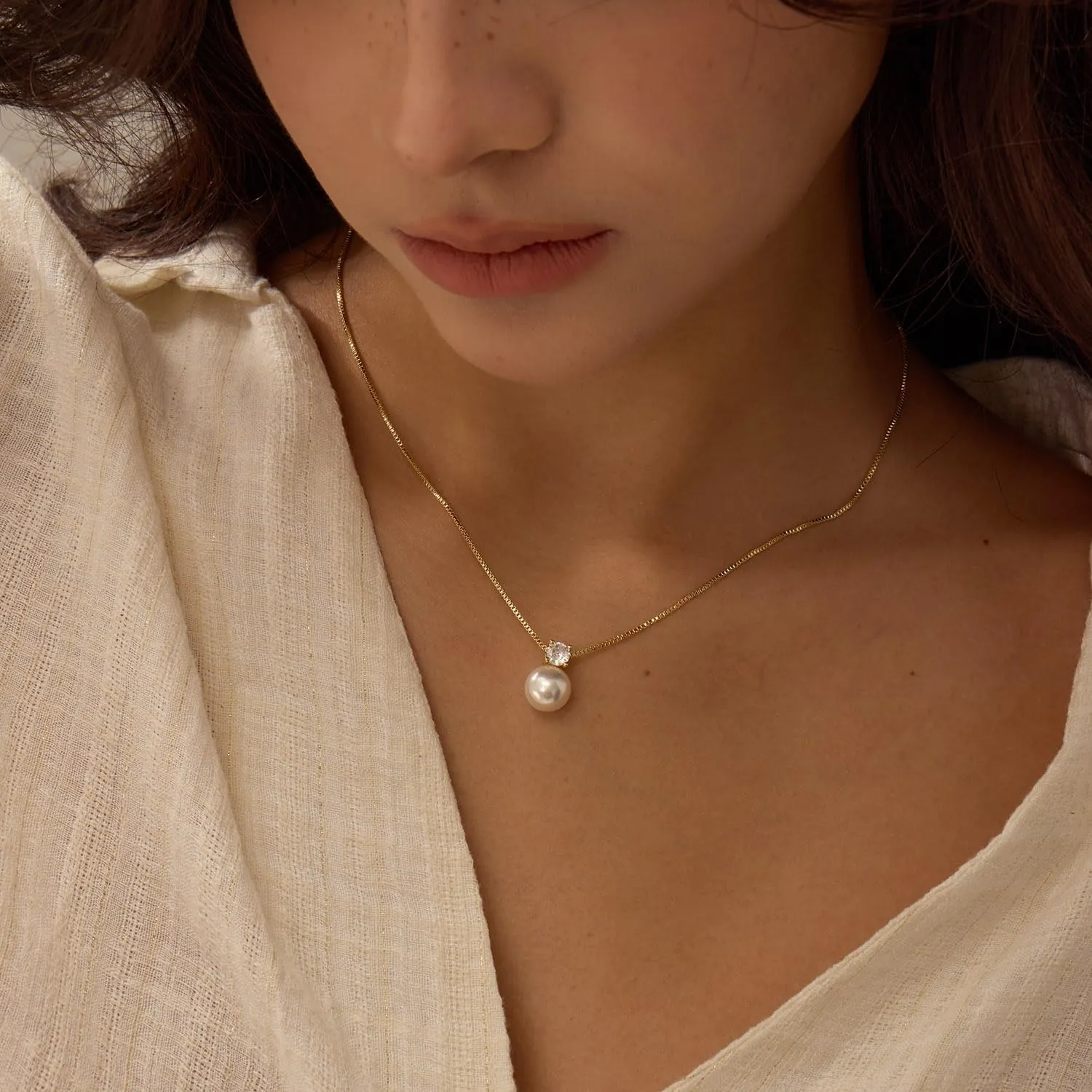 Gold Pearl Necklaces for Women, 14K Natural Freshwater Dainty Pearl Choker Necklaces for Women, Elegant Jewelry for Mom, Wife - Valentine's Day, Anniversary, Wedding Gift