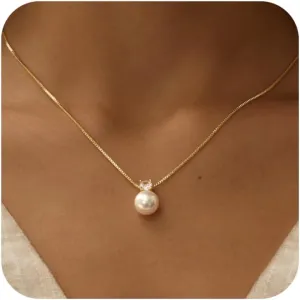 Gold Pearl Necklaces for Women, 14K Natural Freshwater Dainty Pearl Choker Necklaces for Women, Elegant Jewelry for Mom, Wife - Valentine's Day, Anniversary, Wedding Gift