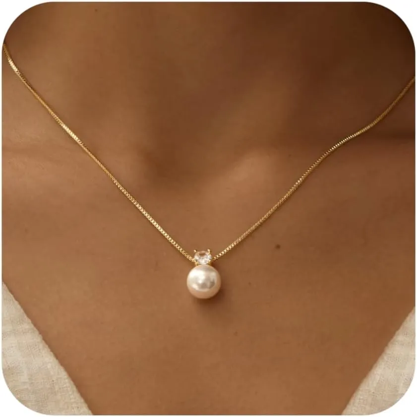 Gold Pearl Necklaces for Women, 14K Natural Freshwater Dainty Pearl Choker Necklaces for Women, Elegant Jewelry for Mom, Wife - Valentine's Day, Anniversary, Wedding Gift