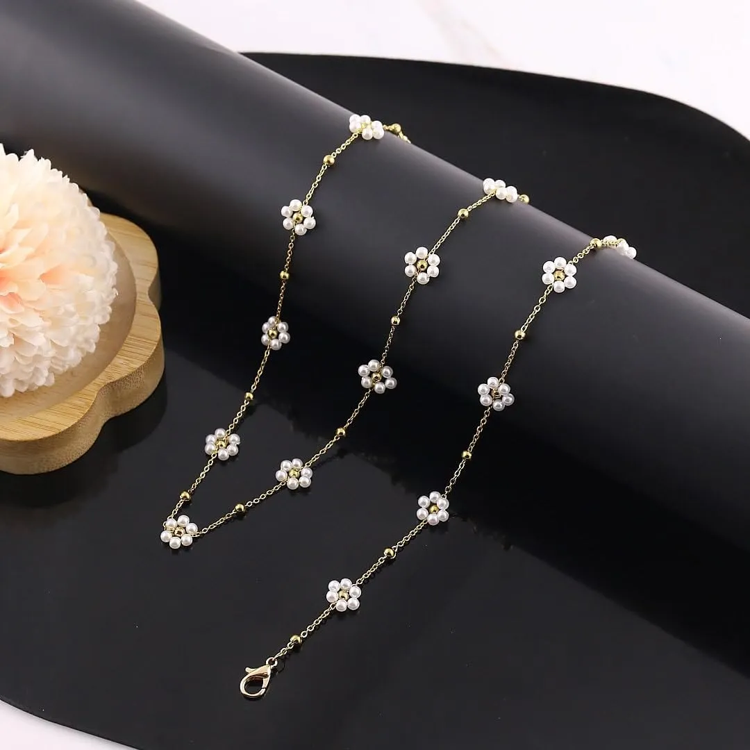 Gold Pearl Necklaces for Women Pearl Necklace Bracelet Set Dainty Daisy Pearl Necklace Bracelets Stack Necklace Bracelets Flower Choker Necklace Christmas Pearl Necklaces Bracelet Jewelry