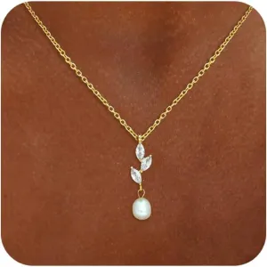 Gold Pearl Necklaces for Women Trendy, Single Pearl Drop Pendant Necklace 14k Dainty Gold Necklace for Women Simple Wedding Pearl Choker Bridesmaids Necklace Prom Jewelry Gifts