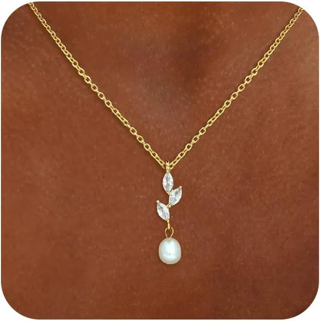 Gold Pearl Necklaces for Women Trendy, Single Pearl Drop Pendant Necklace 14k Dainty Gold Necklace for Women Simple Wedding Pearl Choker Bridesmaids Necklace Prom Jewelry Gifts