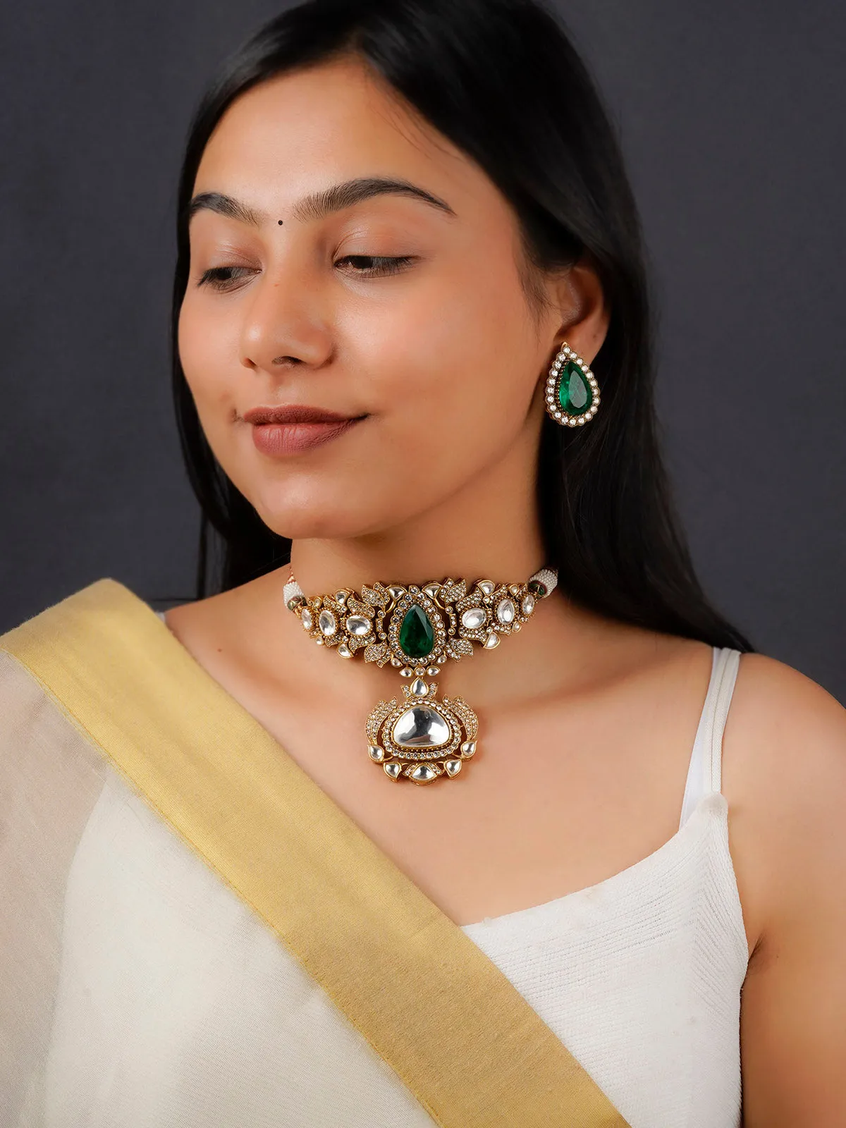 Gold Plated Moissanite Necklace Set - MO-S26