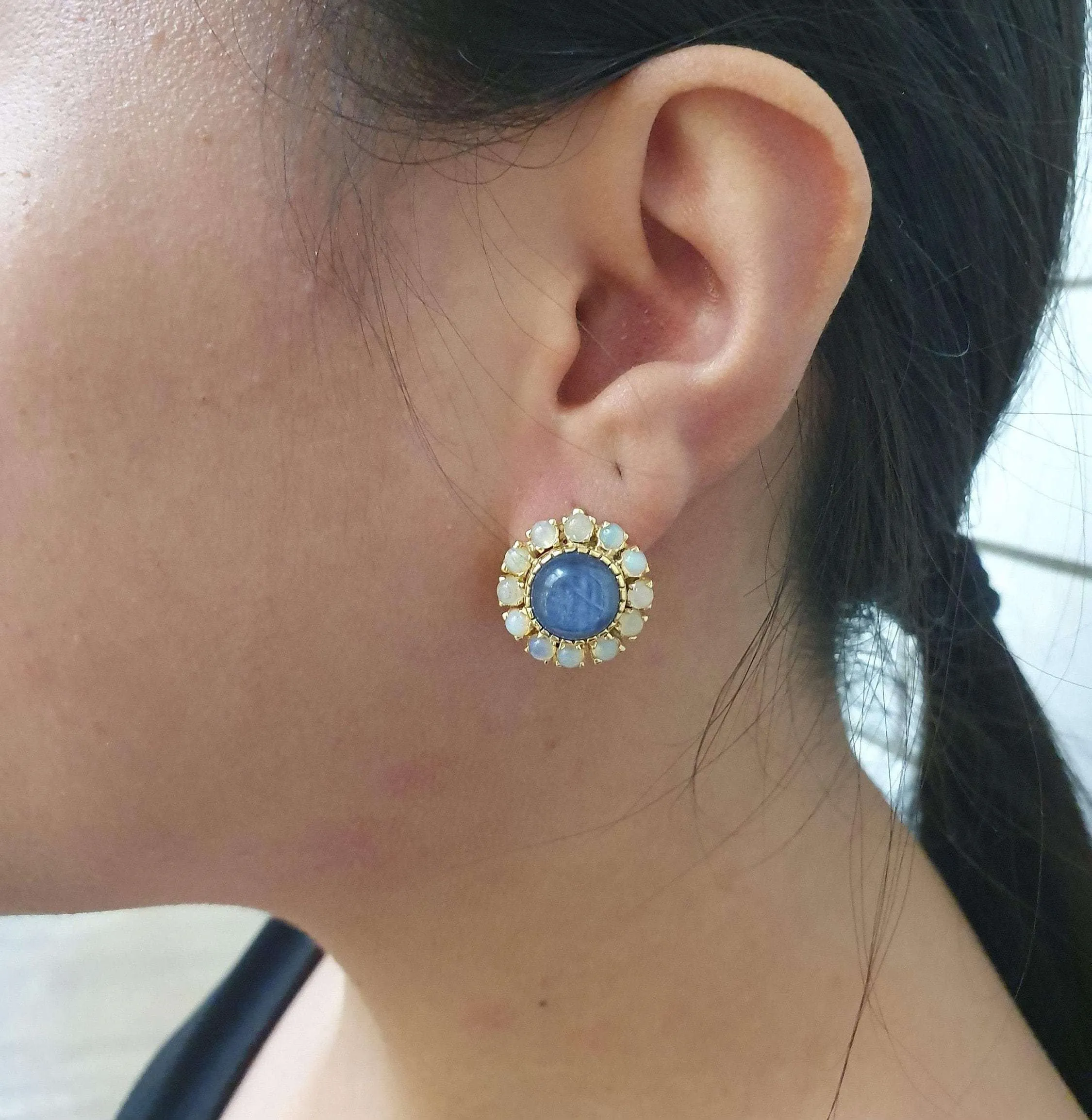 Gold Victorian Earrings - Natural Kyanite Earrings, Fire Opal Earrings