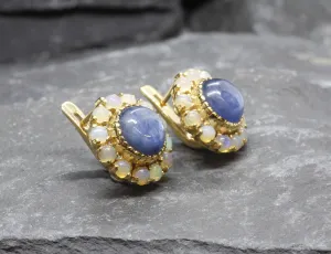 Gold Victorian Earrings - Natural Kyanite Earrings, Fire Opal Earrings