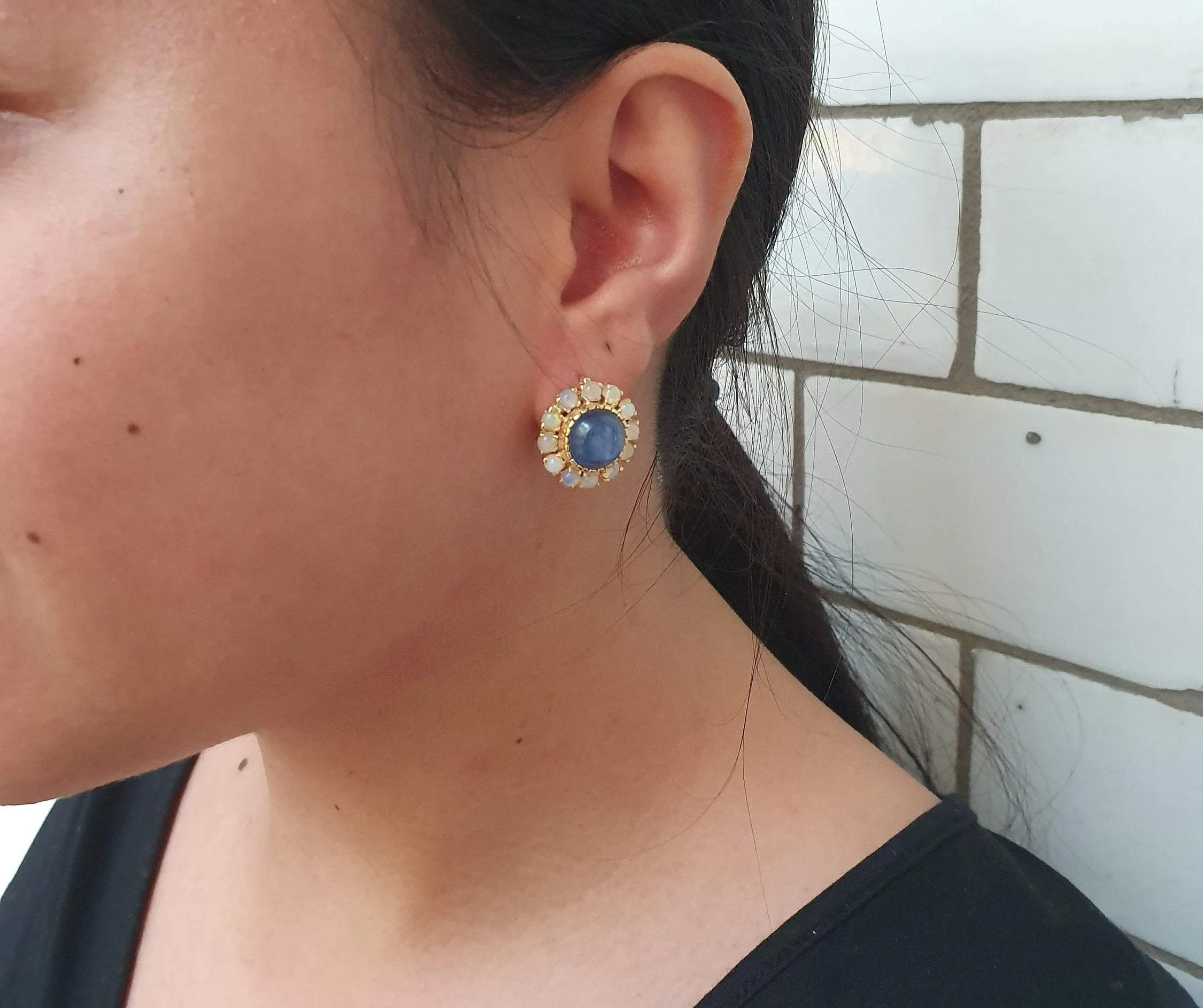 Gold Victorian Earrings - Natural Kyanite Earrings, Fire Opal Earrings