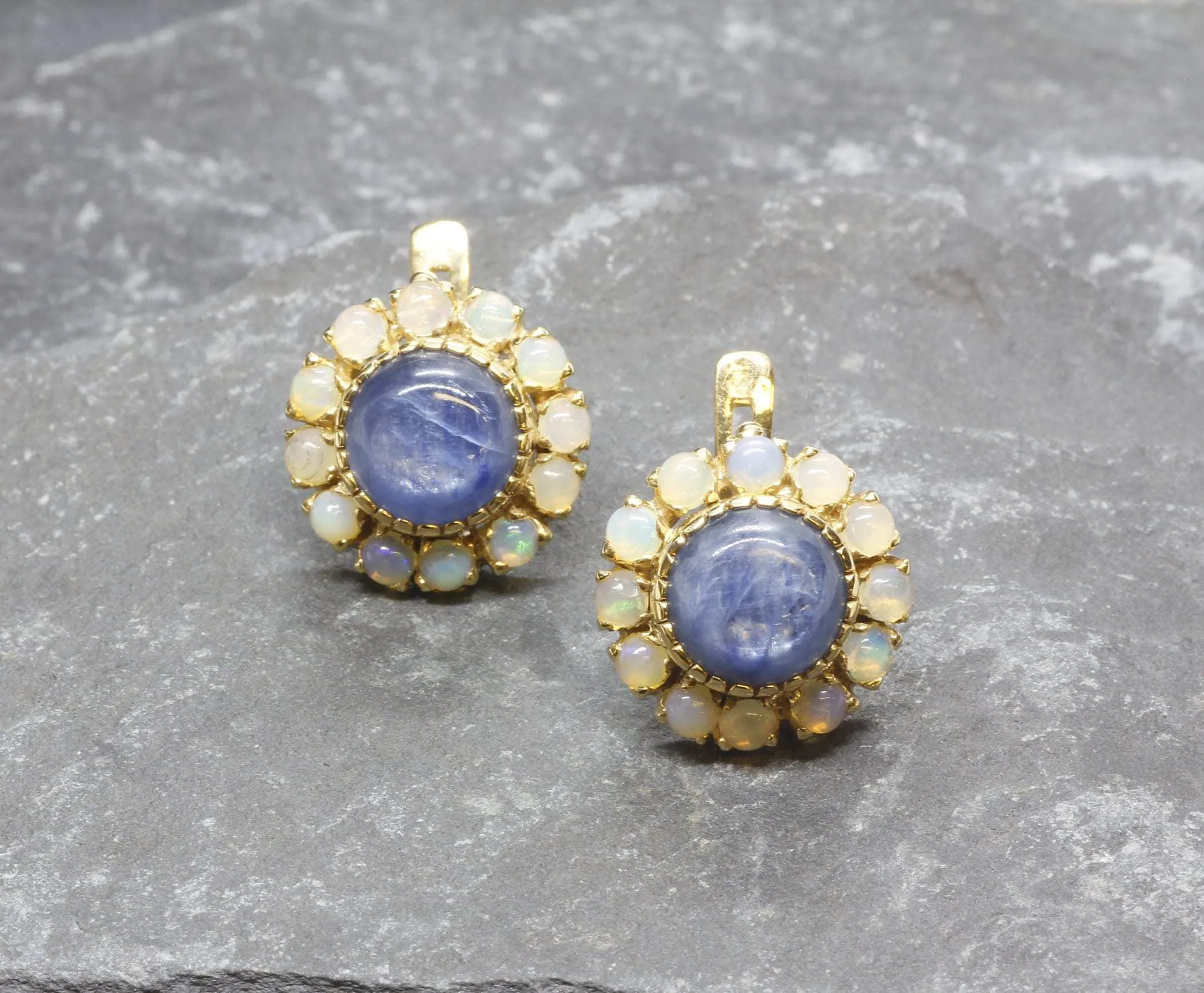 Gold Victorian Earrings - Natural Kyanite Earrings, Fire Opal Earrings