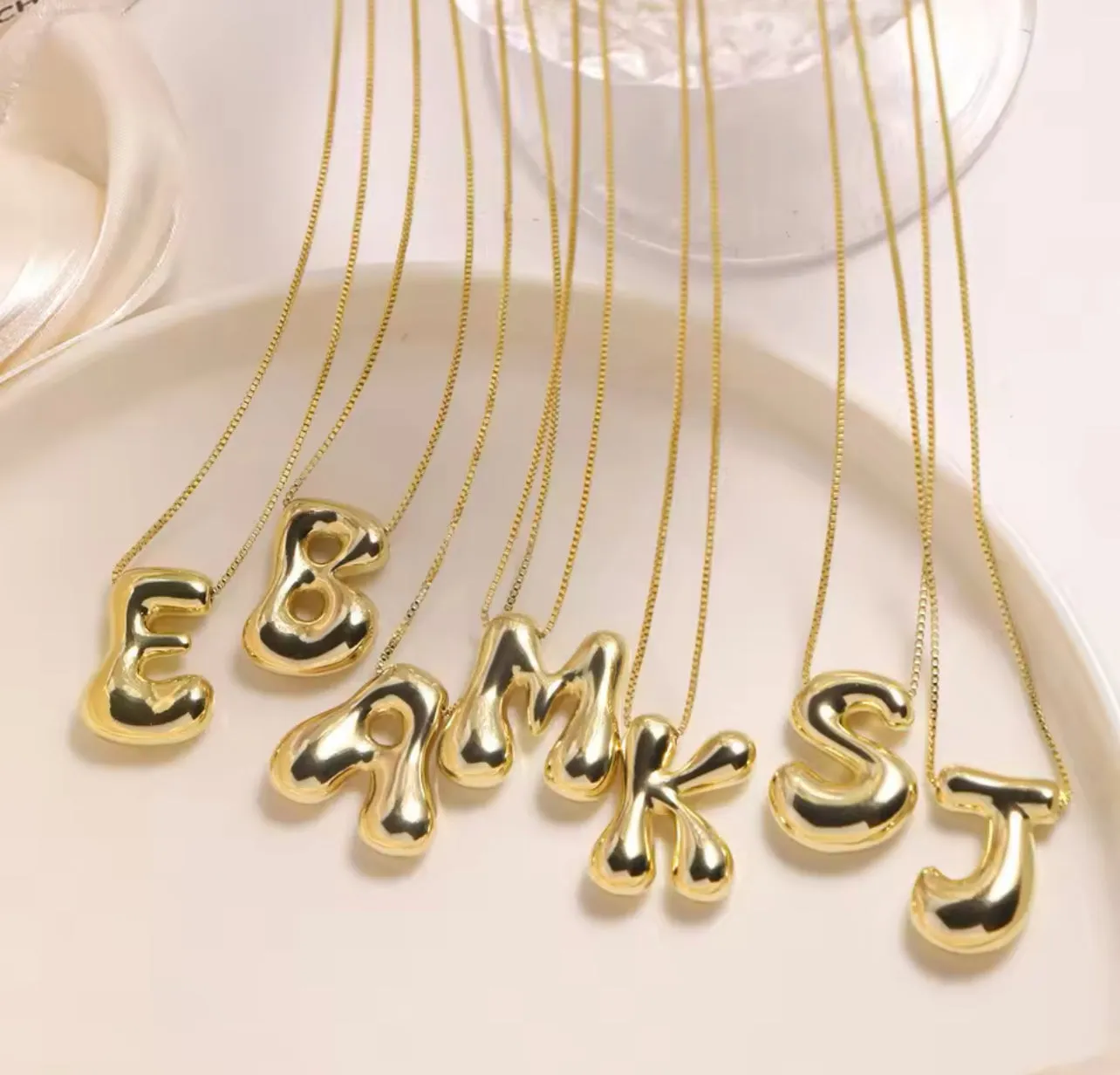 Golden Color Stainless Steel Initial Necklace