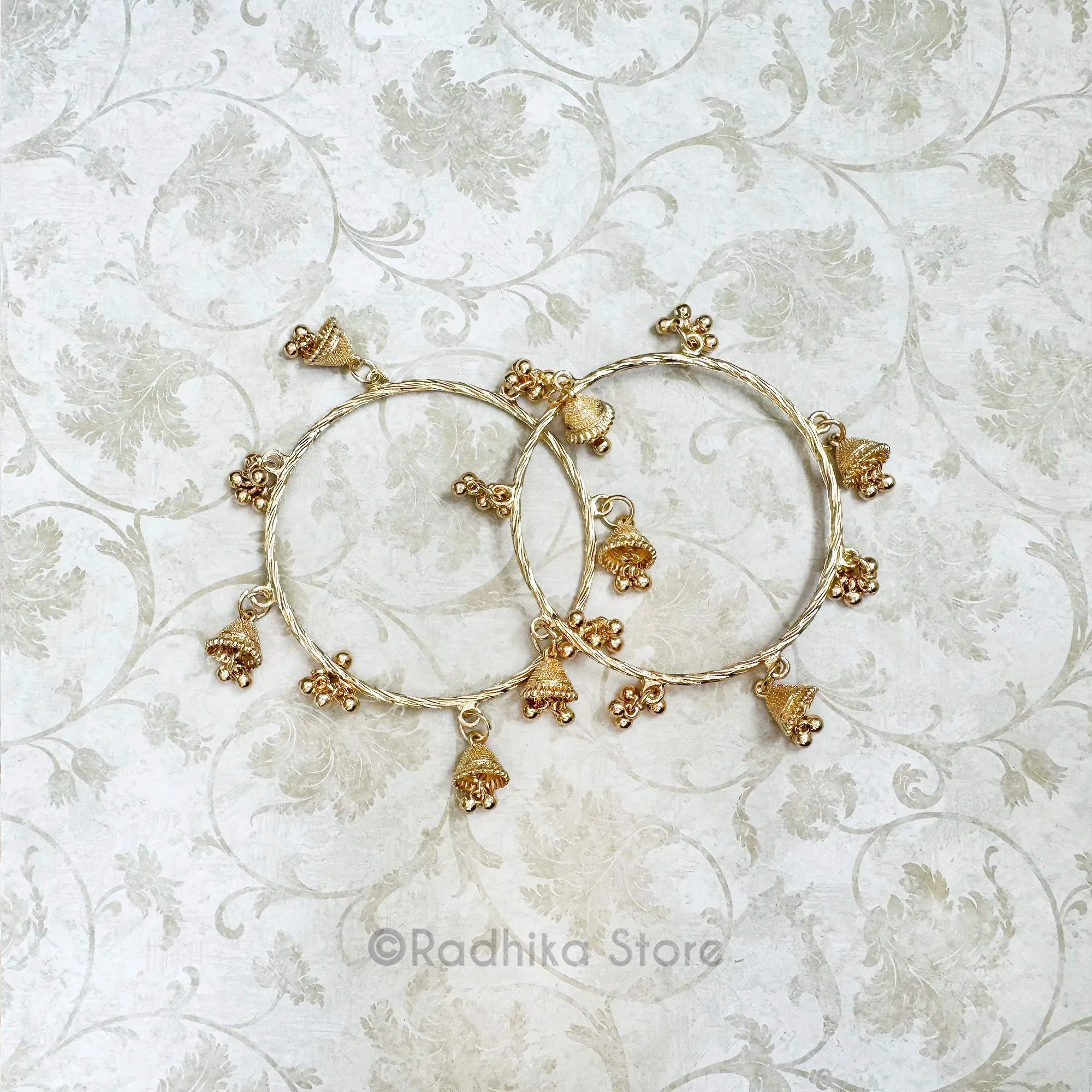 Golden Jhumka - Bells And Chum Chums- Large Deity-Bangles Set of 2