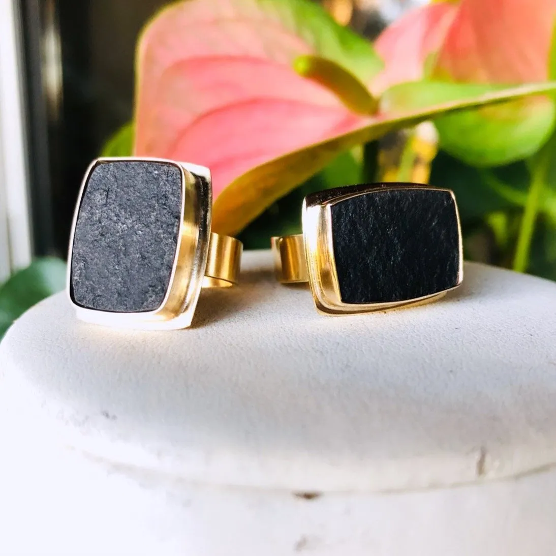 Golden Rectangle Black jade ring. SIZE 10.5