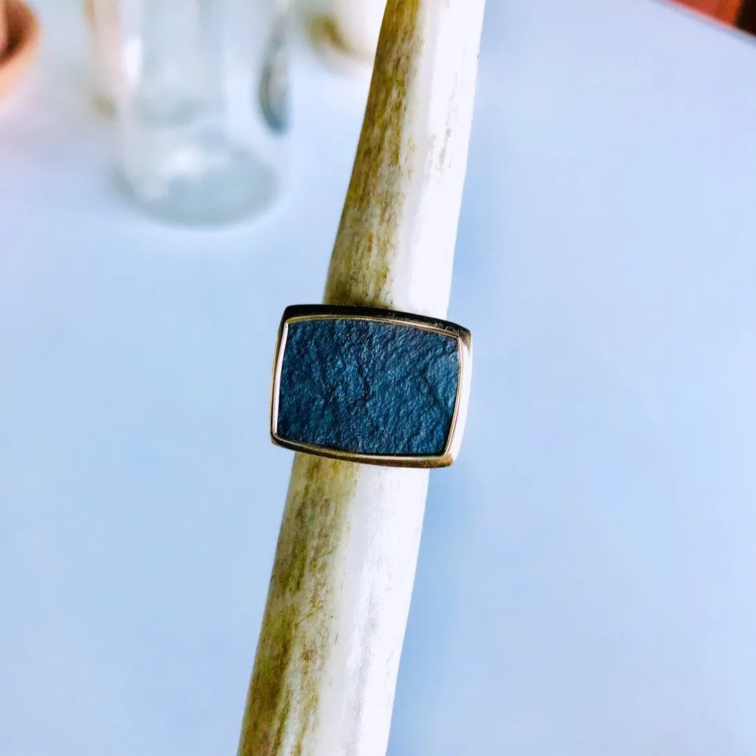 Golden Rectangle Black jade ring. SIZE 10.5