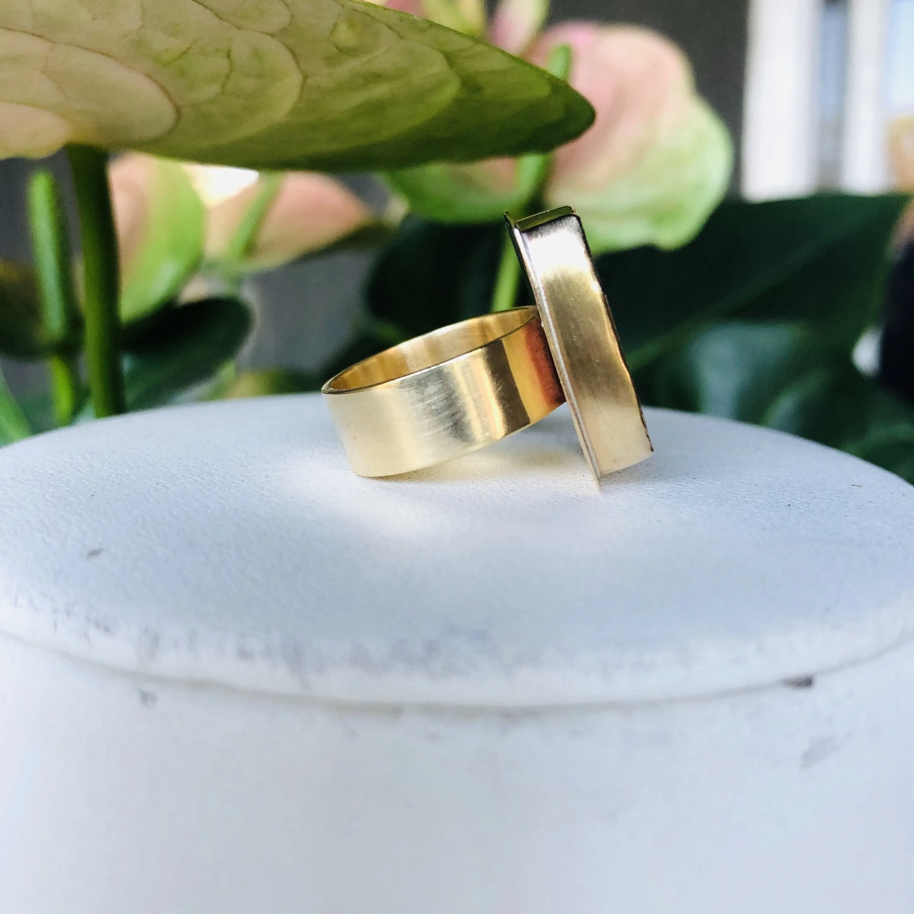Golden Rectangle Black jade ring. SIZE 10.5