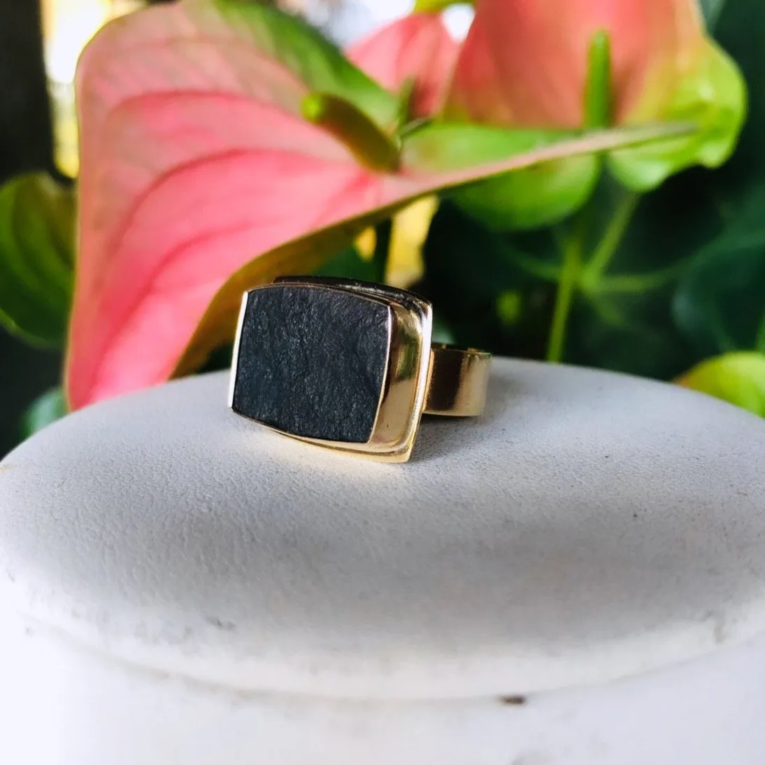 Golden Rectangle Black jade ring. SIZE 10.5