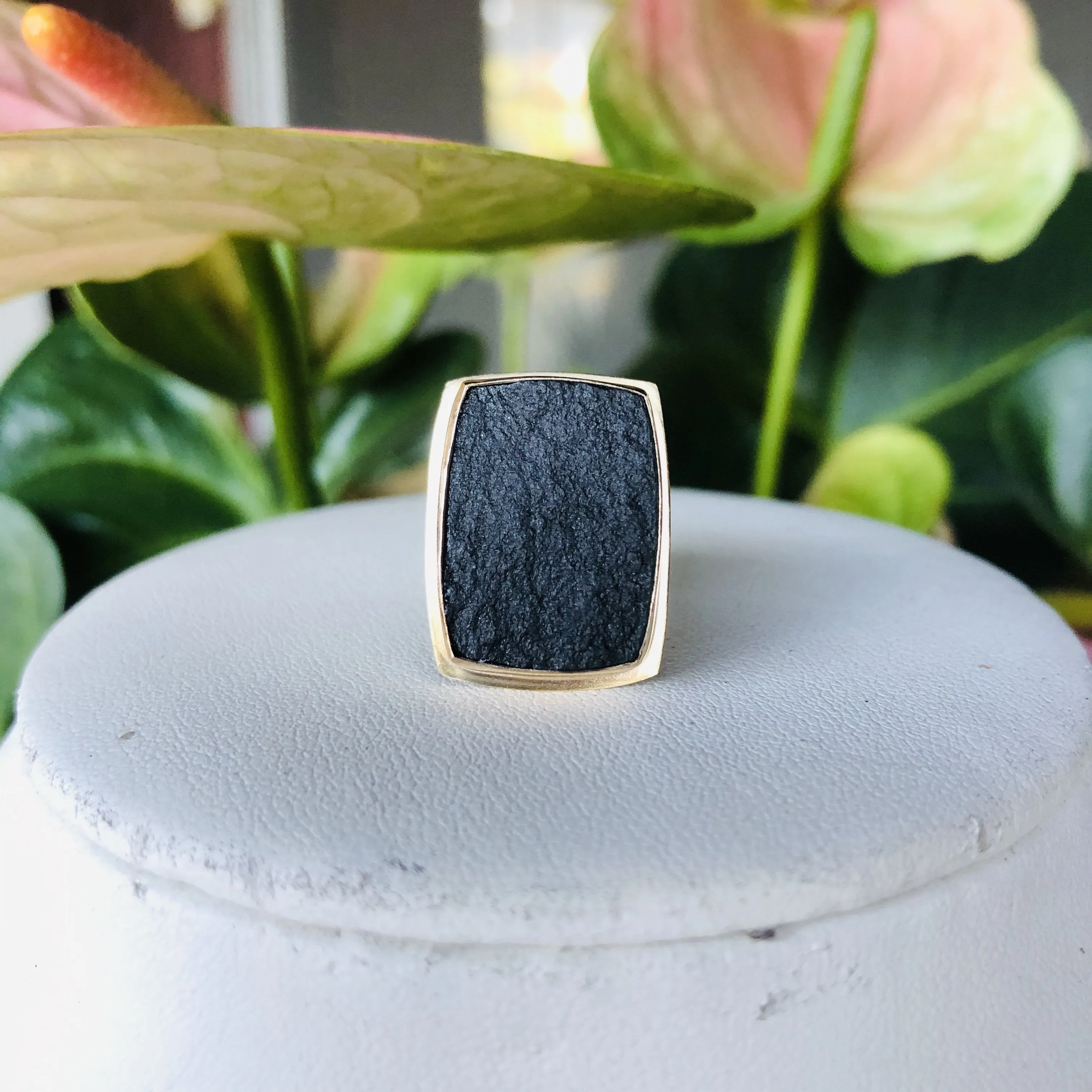 Golden Rectangle Black jade ring. SIZE 10.5