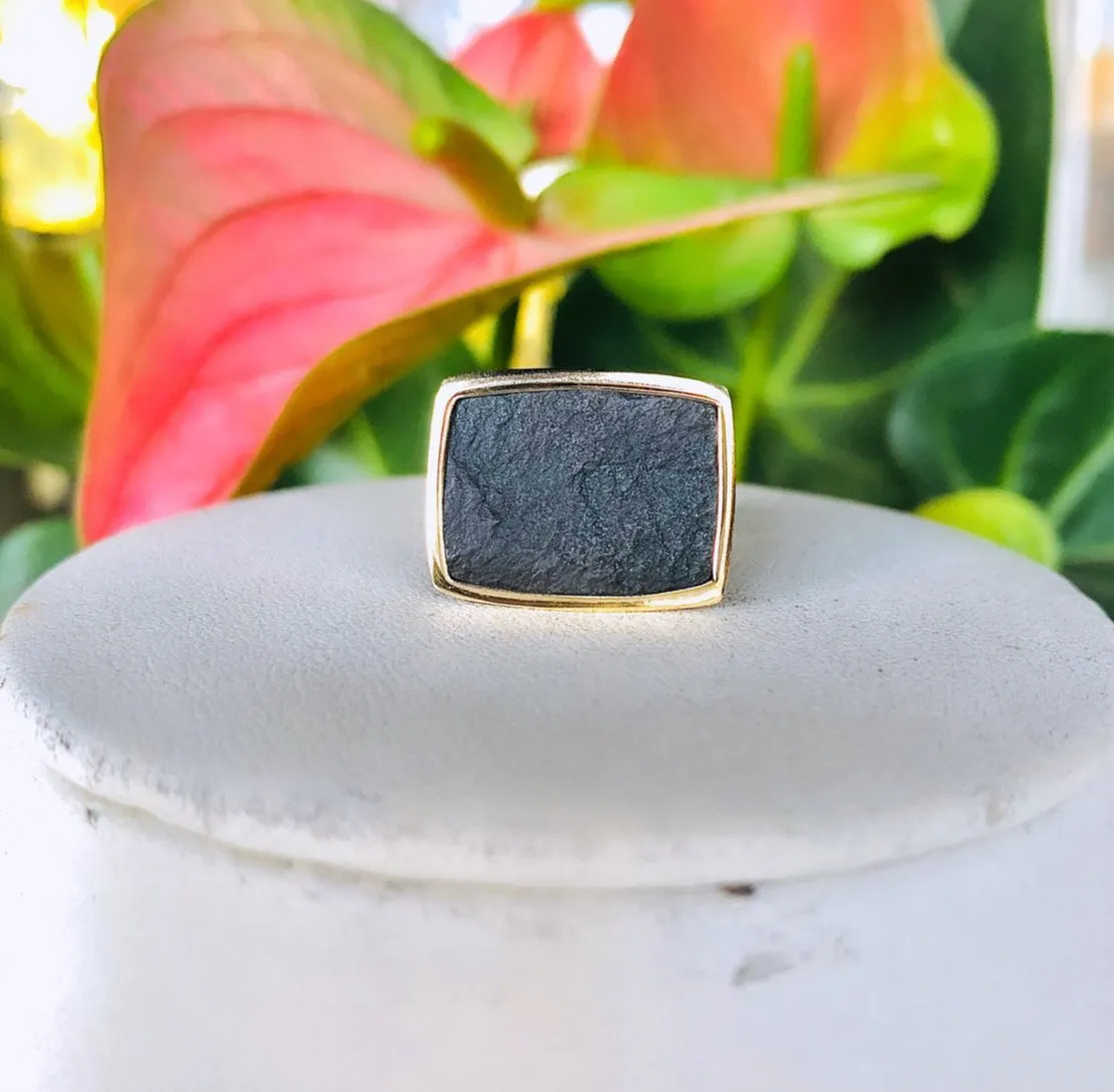 Golden Rectangle Black jade ring. SIZE 10.5