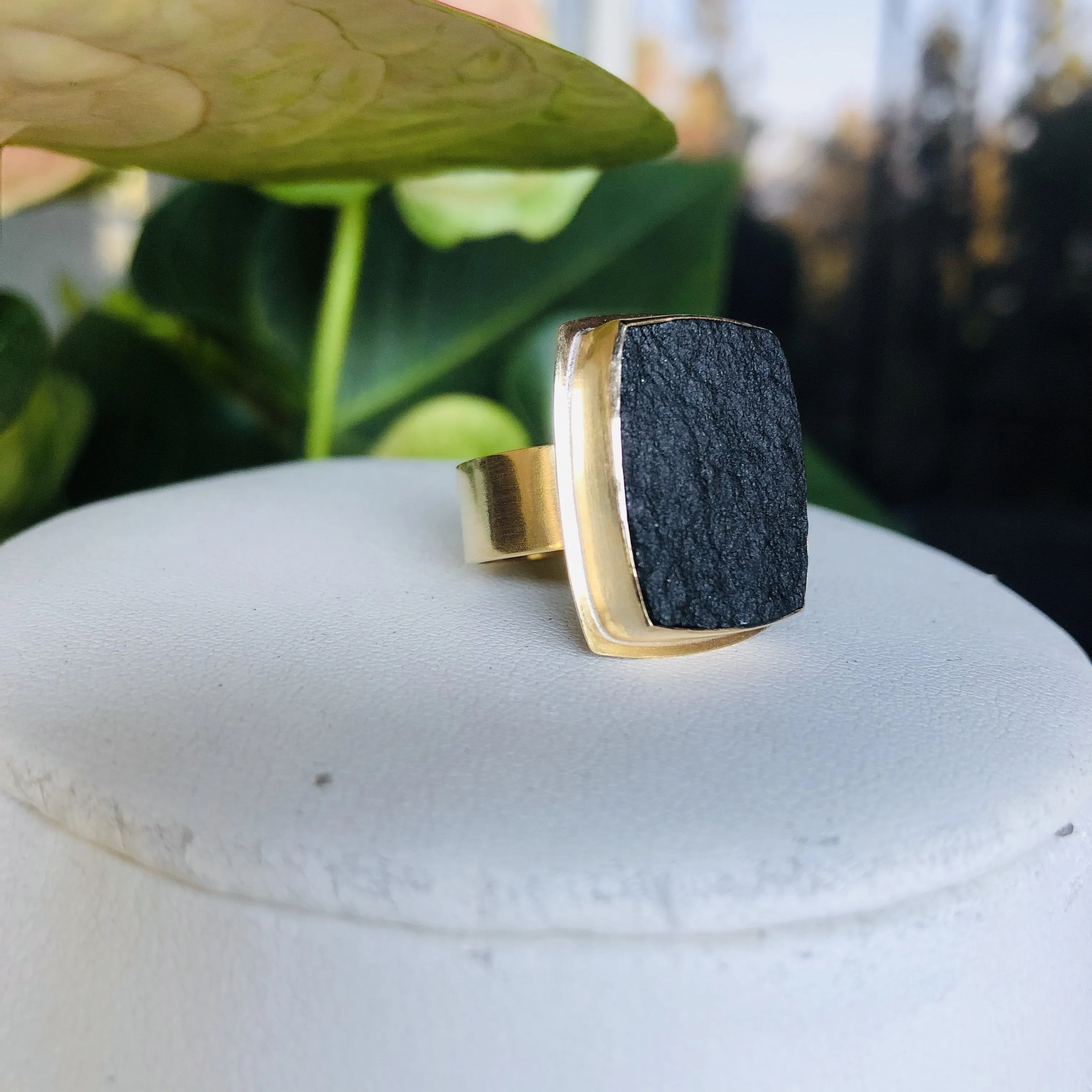 Golden Rectangle Black jade ring. SIZE 10.5