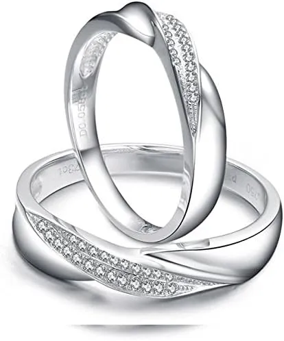 GOWE his and Hers Wedding Rings Pair 18K Real Solid White Gold Engagement Couples Rings Set 0.12ct H/SI