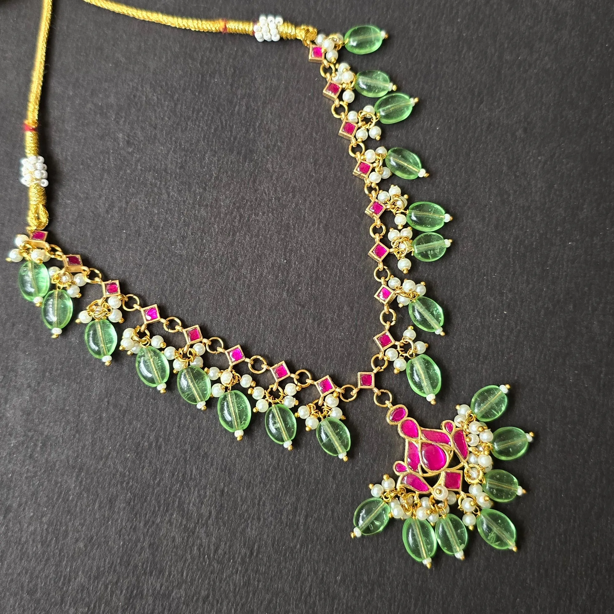 Green Beads Jadau Kundan Short Neckset