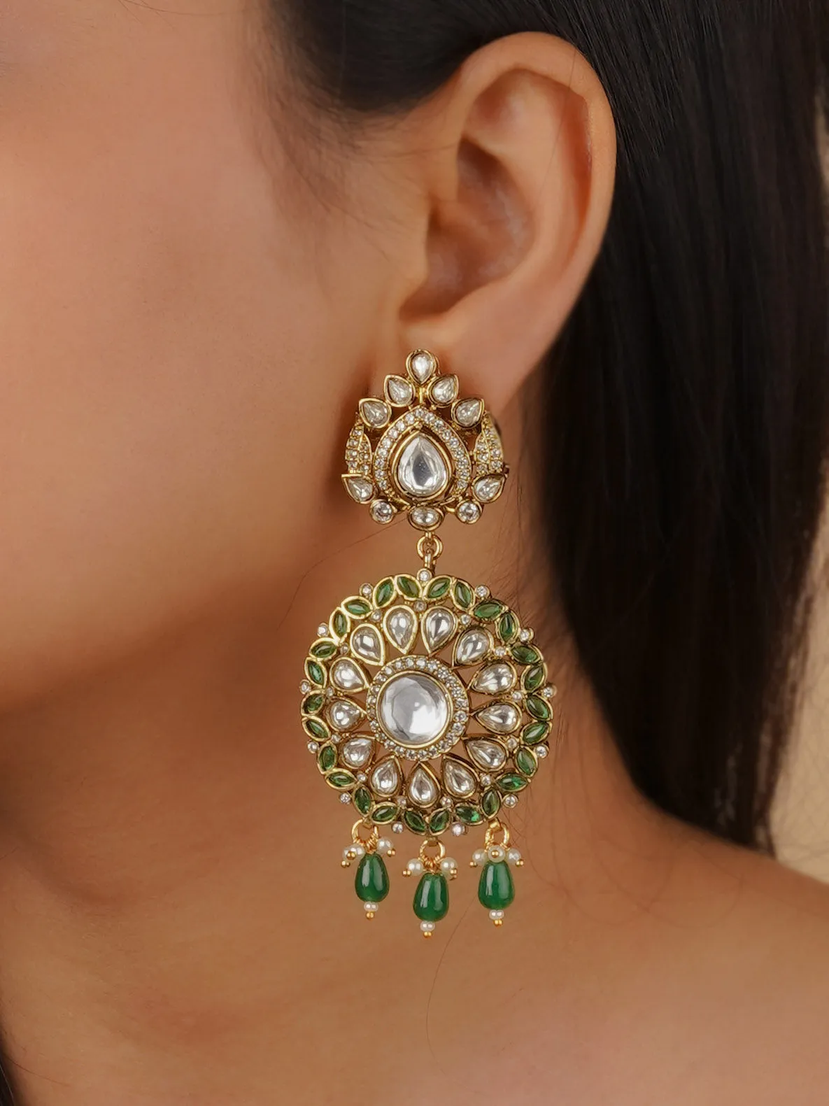 Green Color Gold Plated Moissanite Bridal Necklace Set - MO-S32WGR