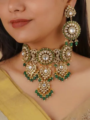 Green Color Gold Plated Moissanite Bridal Necklace Set - MO-S32WGR